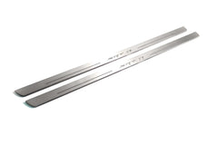 Two long silver-finished door sill plates with SRT 8 lettering on a light background, angled view.
