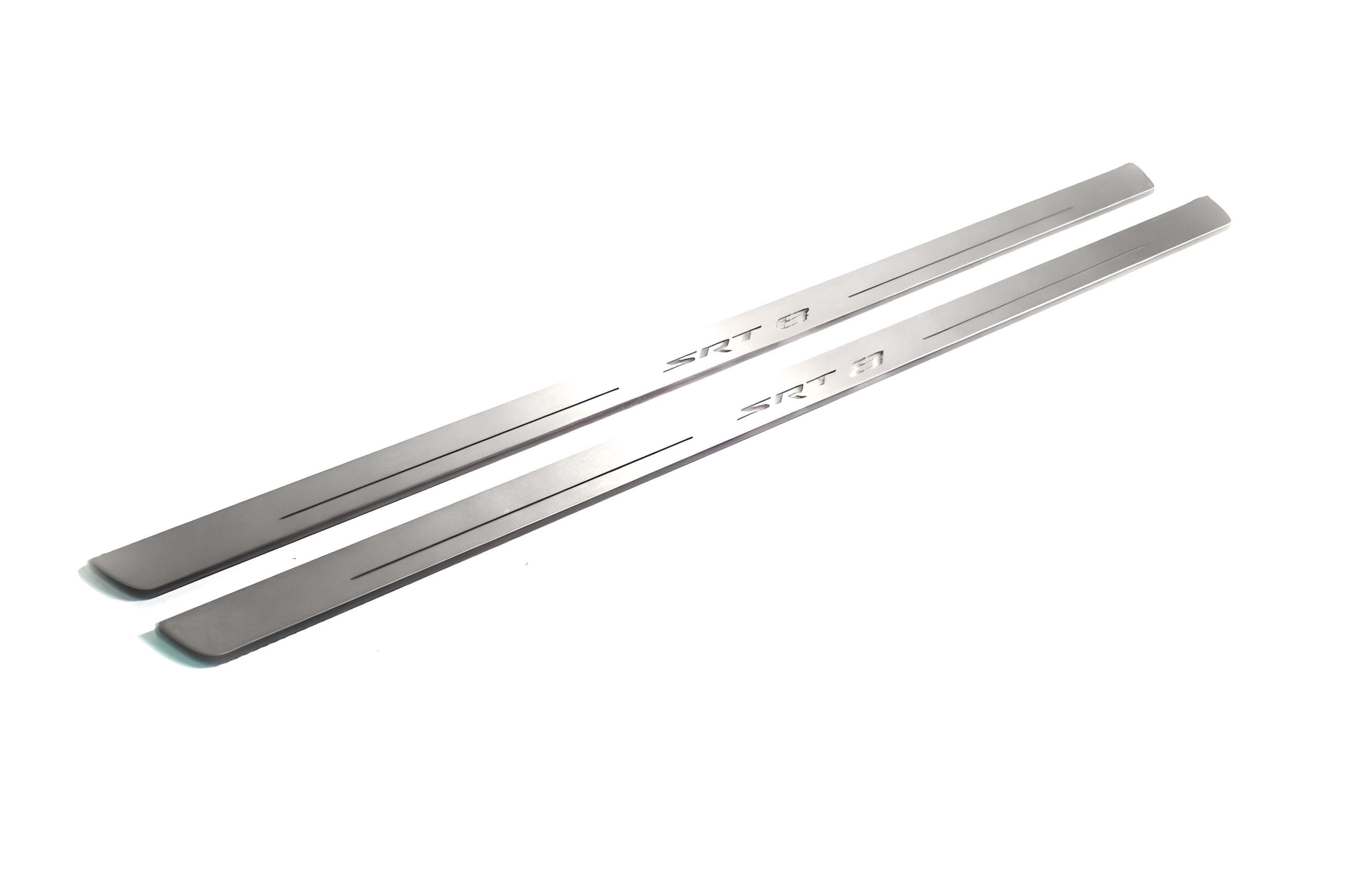 Illuminated LED Door Sill Tread Plates Dodge Challenger 2008-2023 With SRT8 Logo Dodge Led Door Sills opdesign