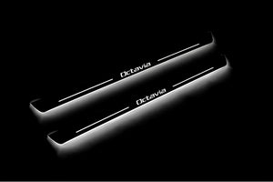 Illuminated LED Door Sill Tread Plates Skoda Octavia II (A5) 2004-2013 With Octavia Logo Skoda Led Door Sills opdesign