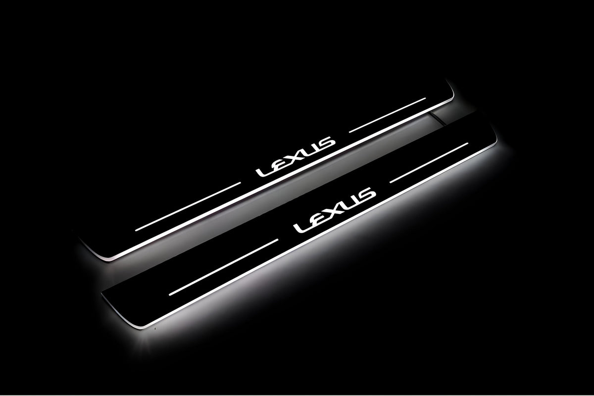 stainless steel LED door sill plates with Lexus NX I 2014+ with Lexus logo