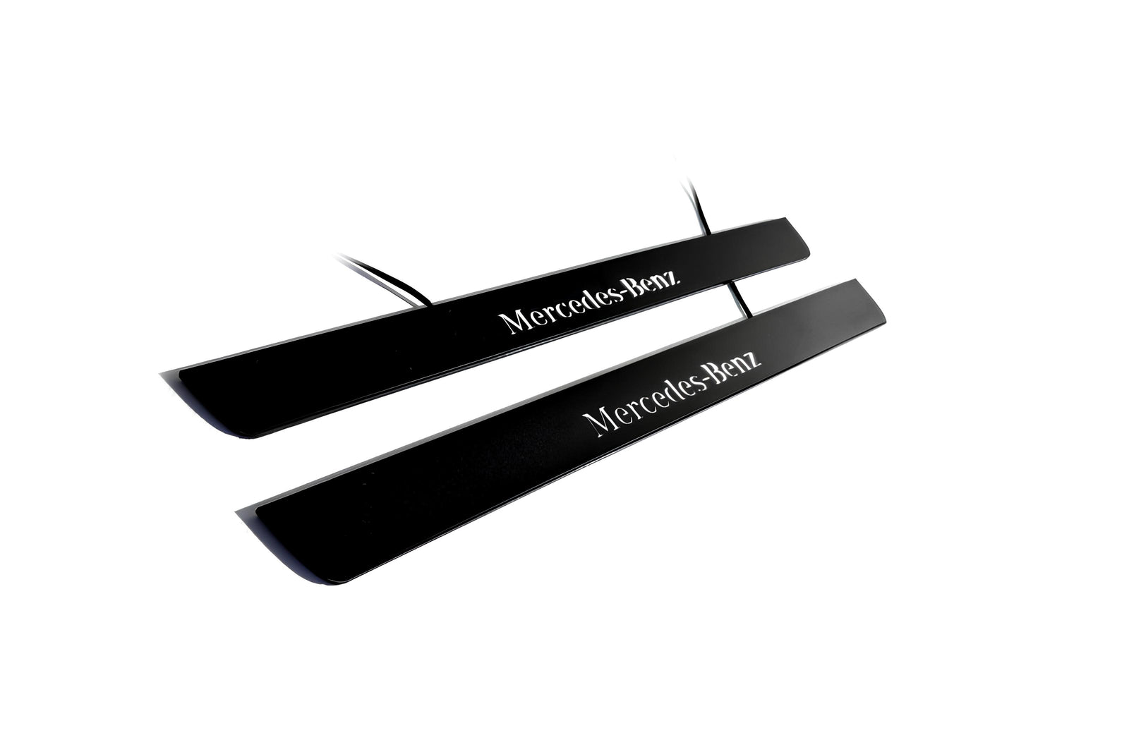 Mercedes C W205 Coupe 2014+ illuminated door sill protectors in stainless steel with Mercedes-Benz logo