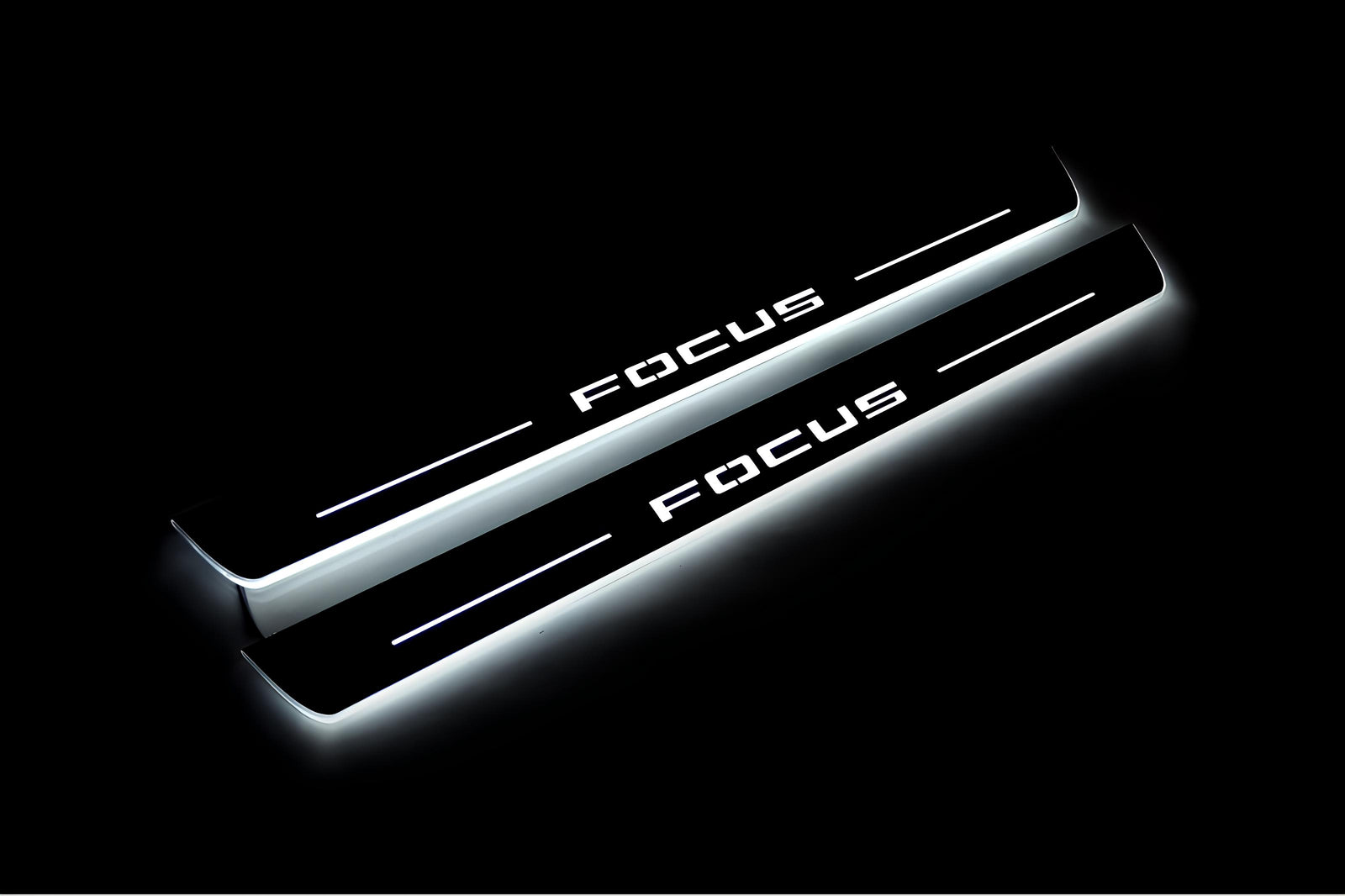 Ford Focus IV 2018+ stainless steel illuminated entry guards with Focus logo