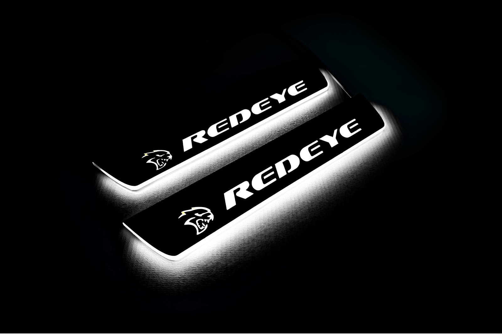 Dodge Charger LD 2023+ stainless steel LED door sill plates with Hellcat REDEYE logo