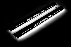 Illuminated LED Door Sill Tread Plates Mitsubishi Outlander II 2007-2012 With Outlander XL Logo Mitsubishi Led Door Sills opdesign