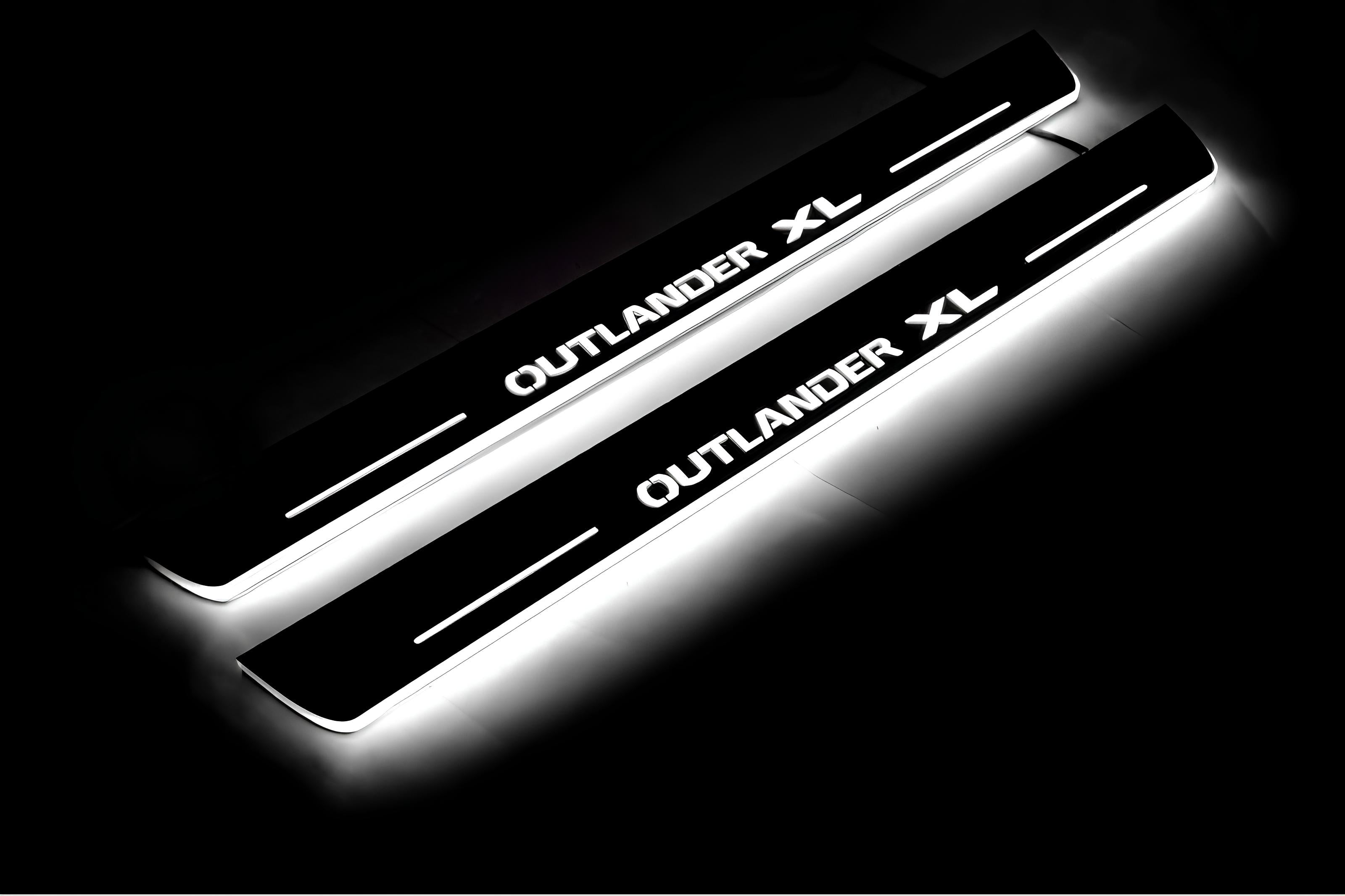 Illuminated LED Door Sill Tread Plates Mitsubishi Outlander II 2007-2012 With Outlander XL Logo Mitsubishi Led Door Sills opdesign