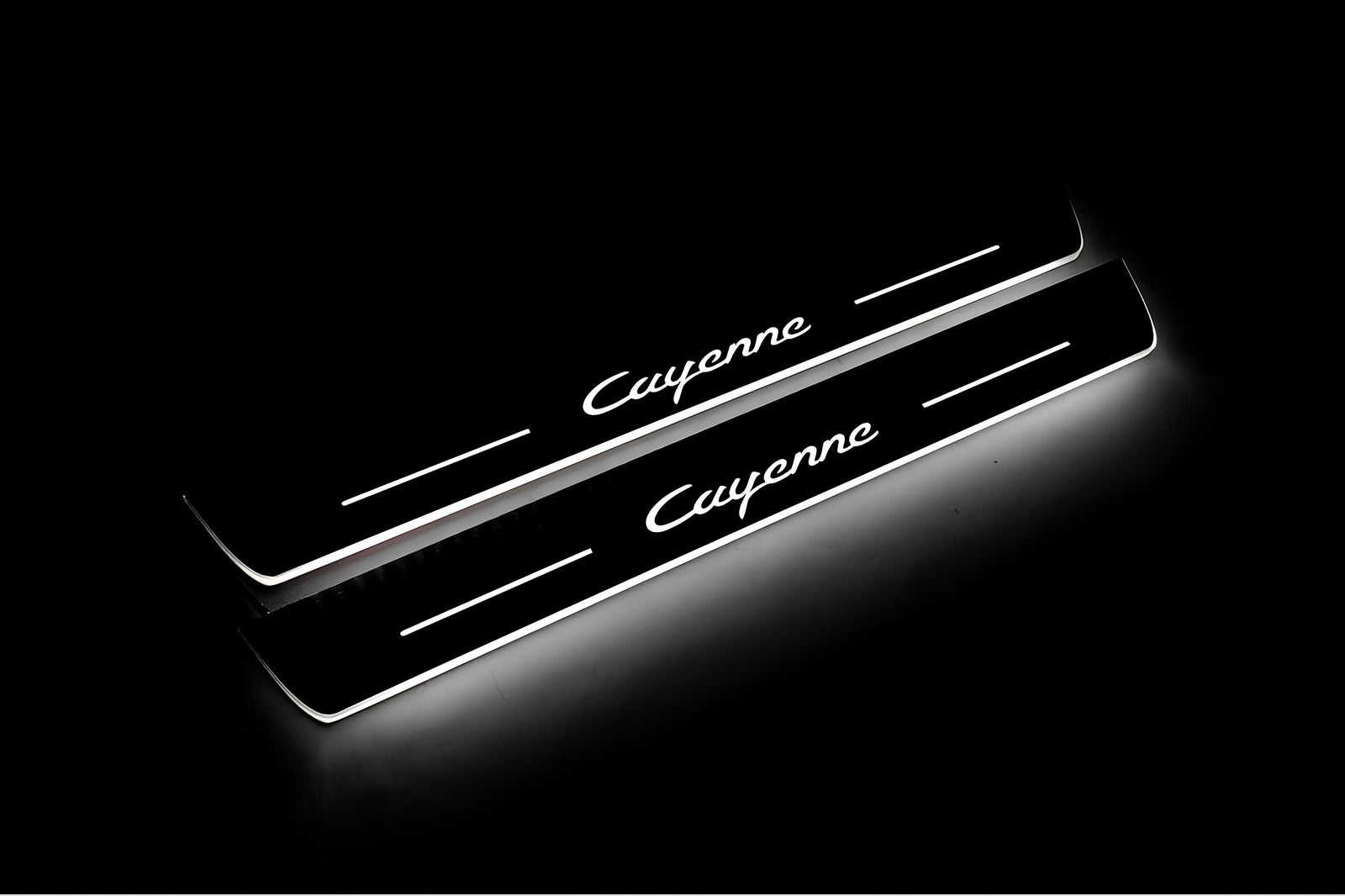 Porsche Cayenne Coupe 2019+ illuminated entry guards in stainless steel with Cayenne logo