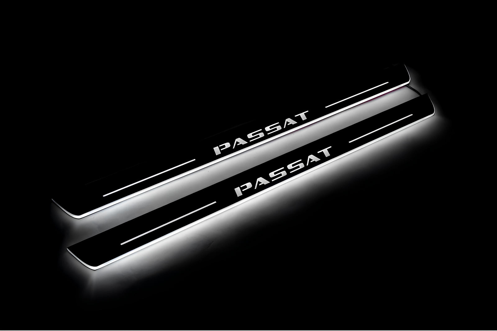 Volkswagen Passat B8 2015+ stainless steel LED door sill plates with Passat logo