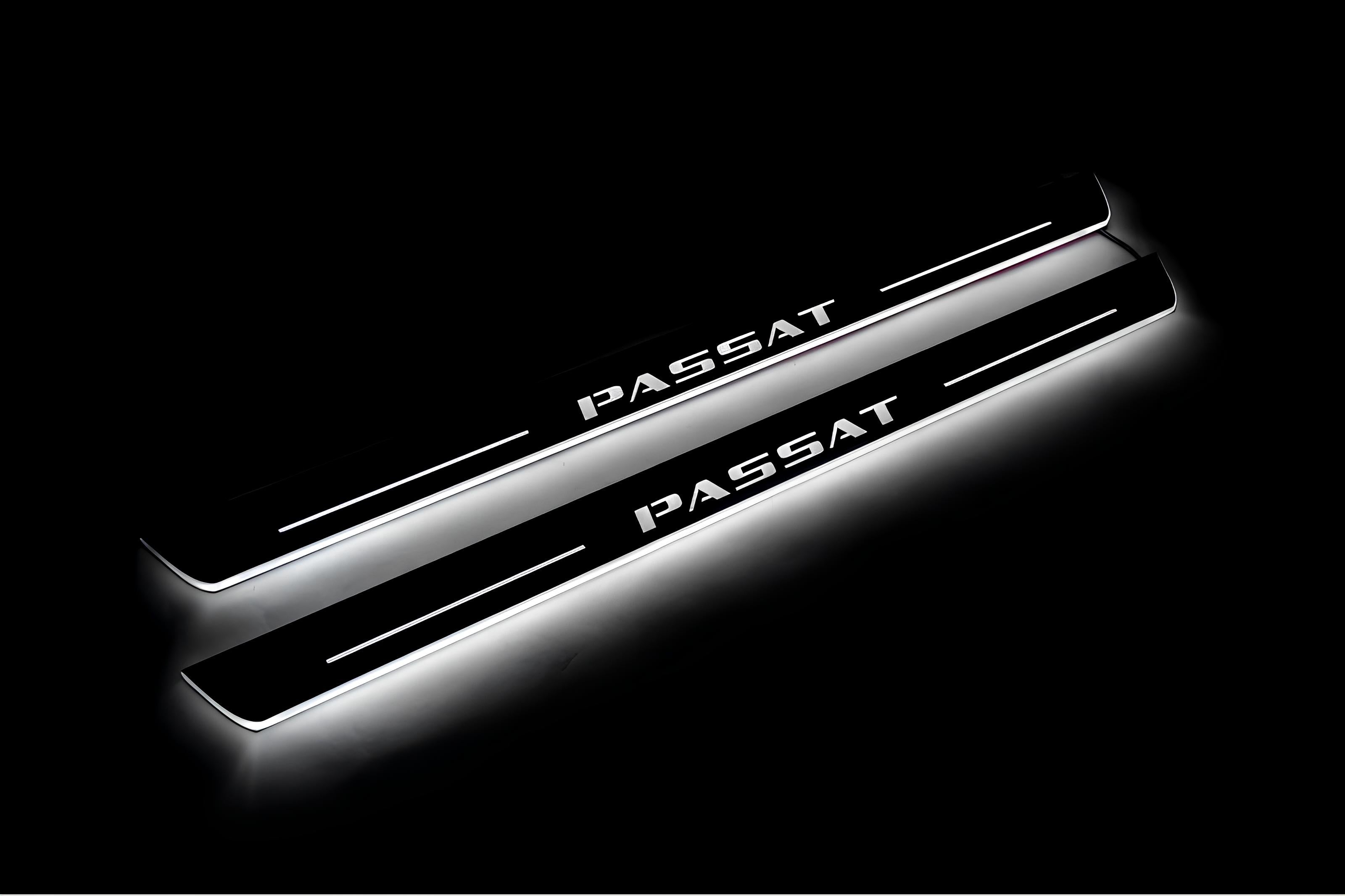 Illuminated LED Door Sill Tread Plates Volkswagen Passat B8 2015-2023 With Passat Logo (type 1) Volkswagen Led Door Sills decoinfabric