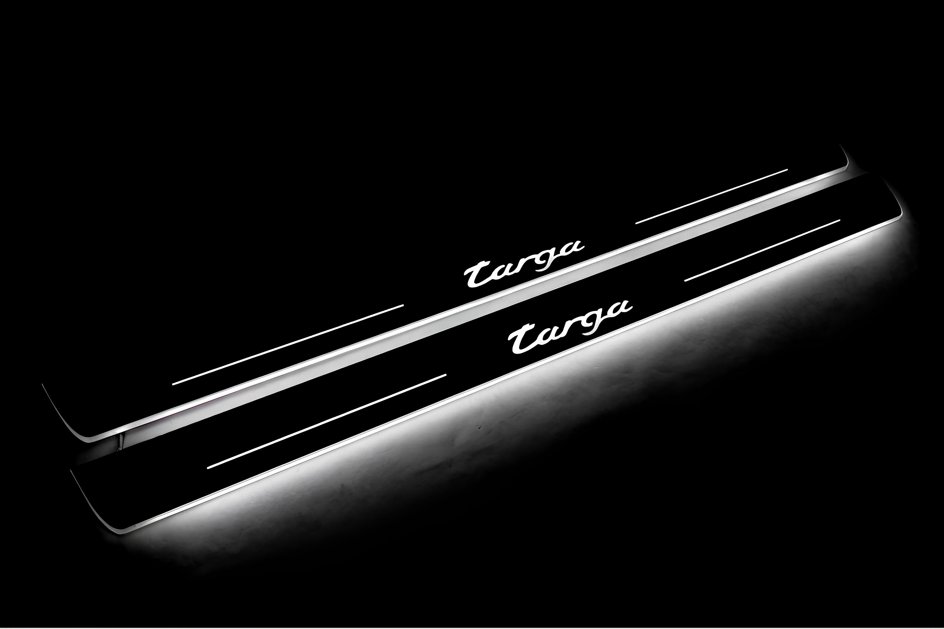 Illuminated LED Door Sill Tread Plates Porsche 911 (997) GT1 2004-2012 With Targa Logo Porsche Led Door Sills opdesign