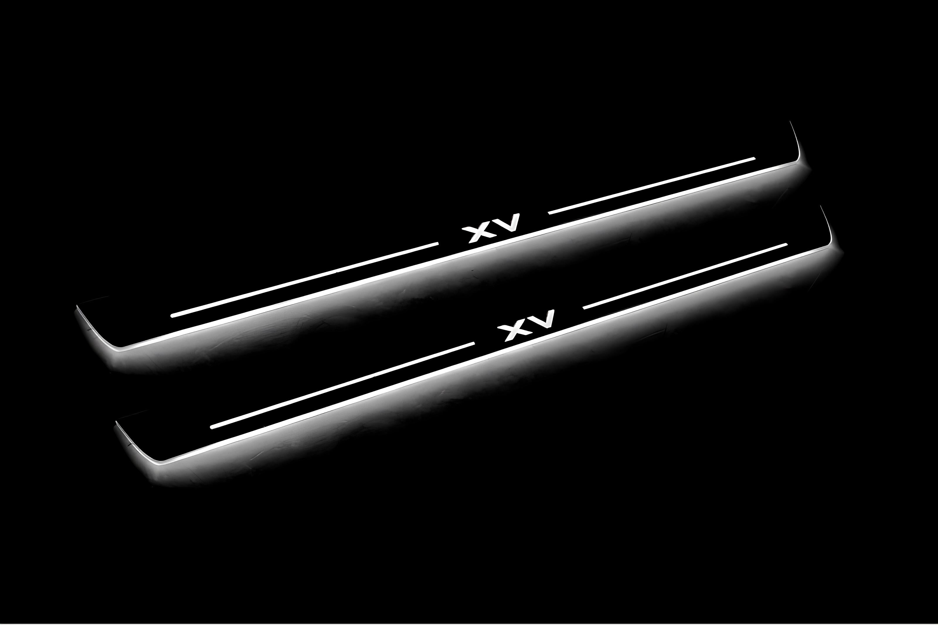 Illuminated LED Door Sill Tread Plates Subaru XV I 2011-2017 With XV Logo Subaru Led Door Sills opdesign
