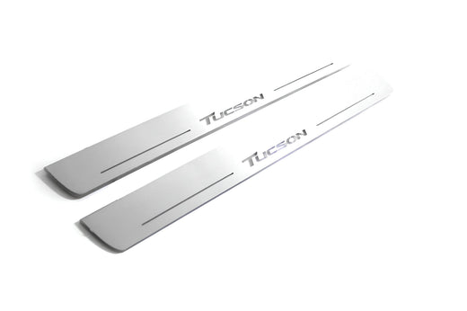 Hyundai Tucson TL 2015–2020 — Stainless Steel LED Door Sills — Tucson Logo