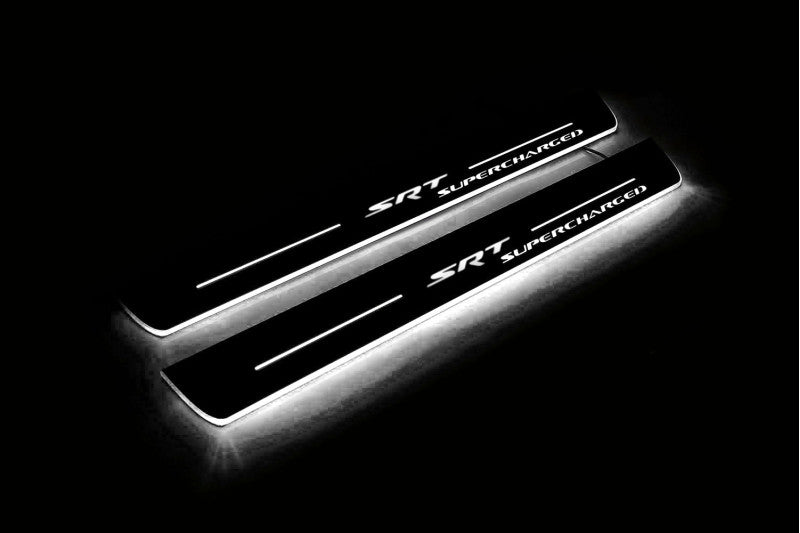 stainless steel LED door sill plates for Dodge Durango III 2011+ with SRT Supercharged logo