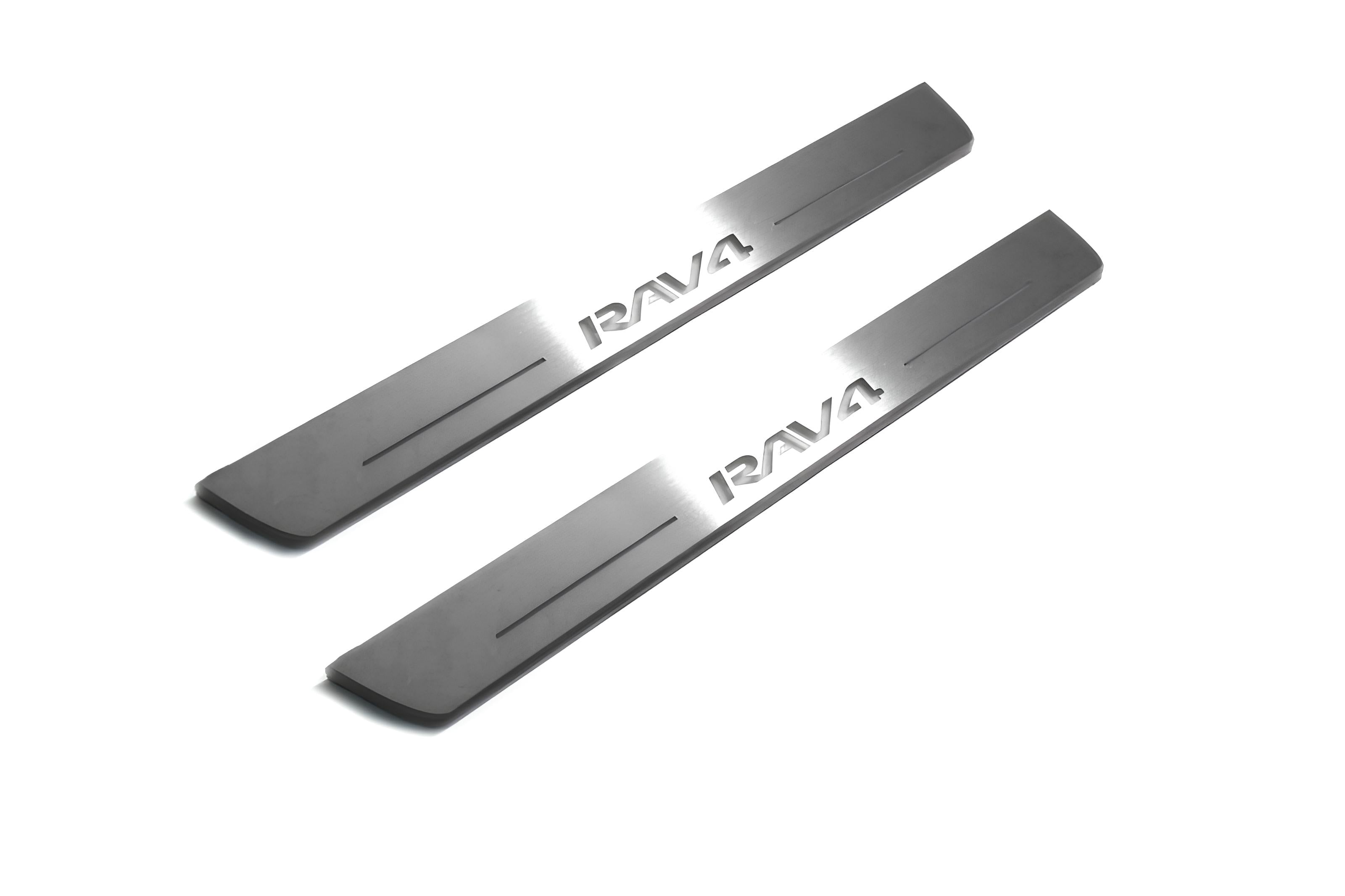 Illuminated LED Door Sill Tread Plates Toyota Rav4 IV 2013-2018 With Rav4 Logo Toyota Led Door Sills opdesign