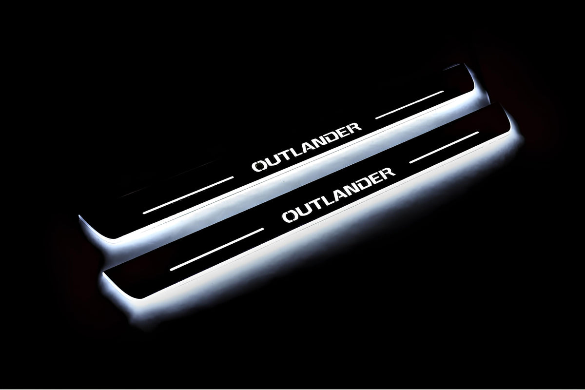 stainless steel LED door sill plates with Mitsubishi Outlander IV 2021+ with Outlander logo