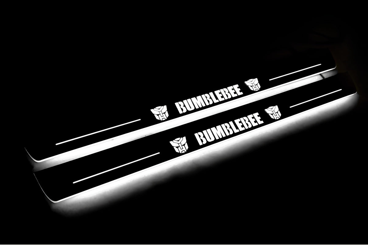 Chevrolet Camaro V E37 2009+ stainless steel LED door sill plates with BumbleBee logo