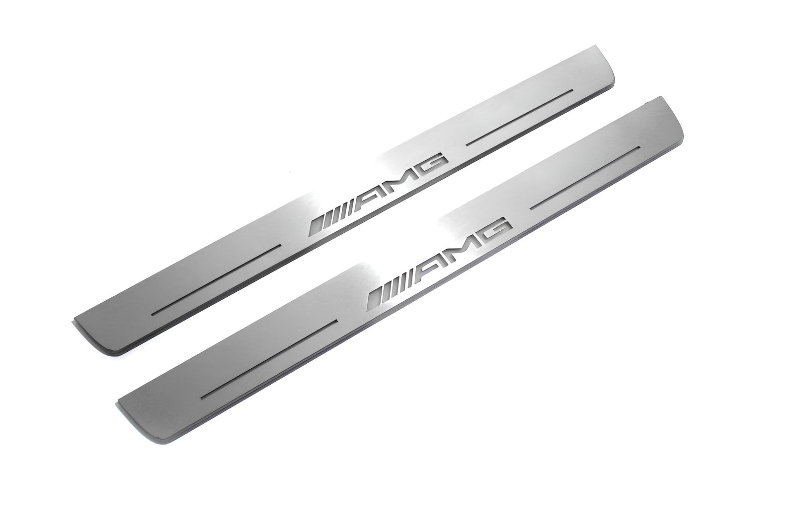 Mercedes E W211 2002+ stainless steel LED door sill plates with AMG logo