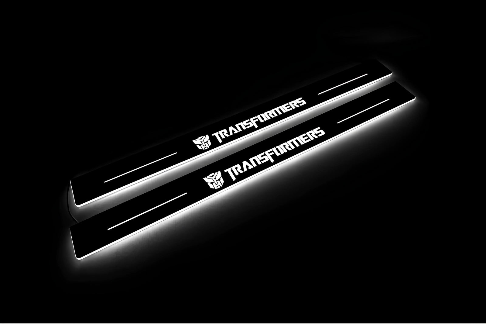 Chevrolet Camaro V E37 2009+ door sill plates in stainless steel with Transformers logo