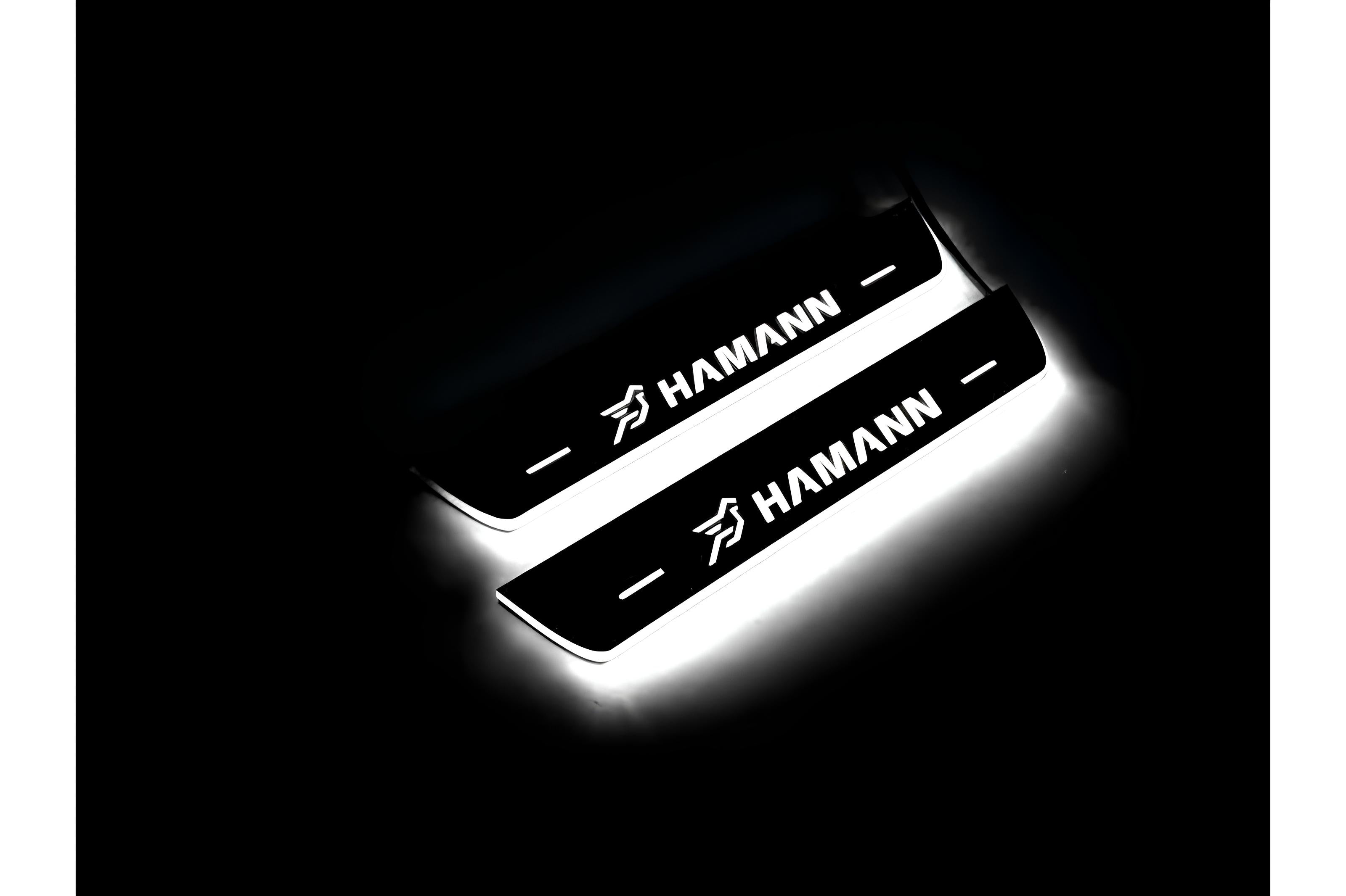 Illuminated LED Door Sill Tread Plates BMW X6 F16 2015-2019 With HAMANN Logo BMW Led Door Sills opdesign
