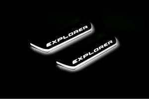Illuminated LED Door Sill Tread Plates Ford Explorer V 2011-2019 With Explorer Logo Ford Led Door Sills opdesign