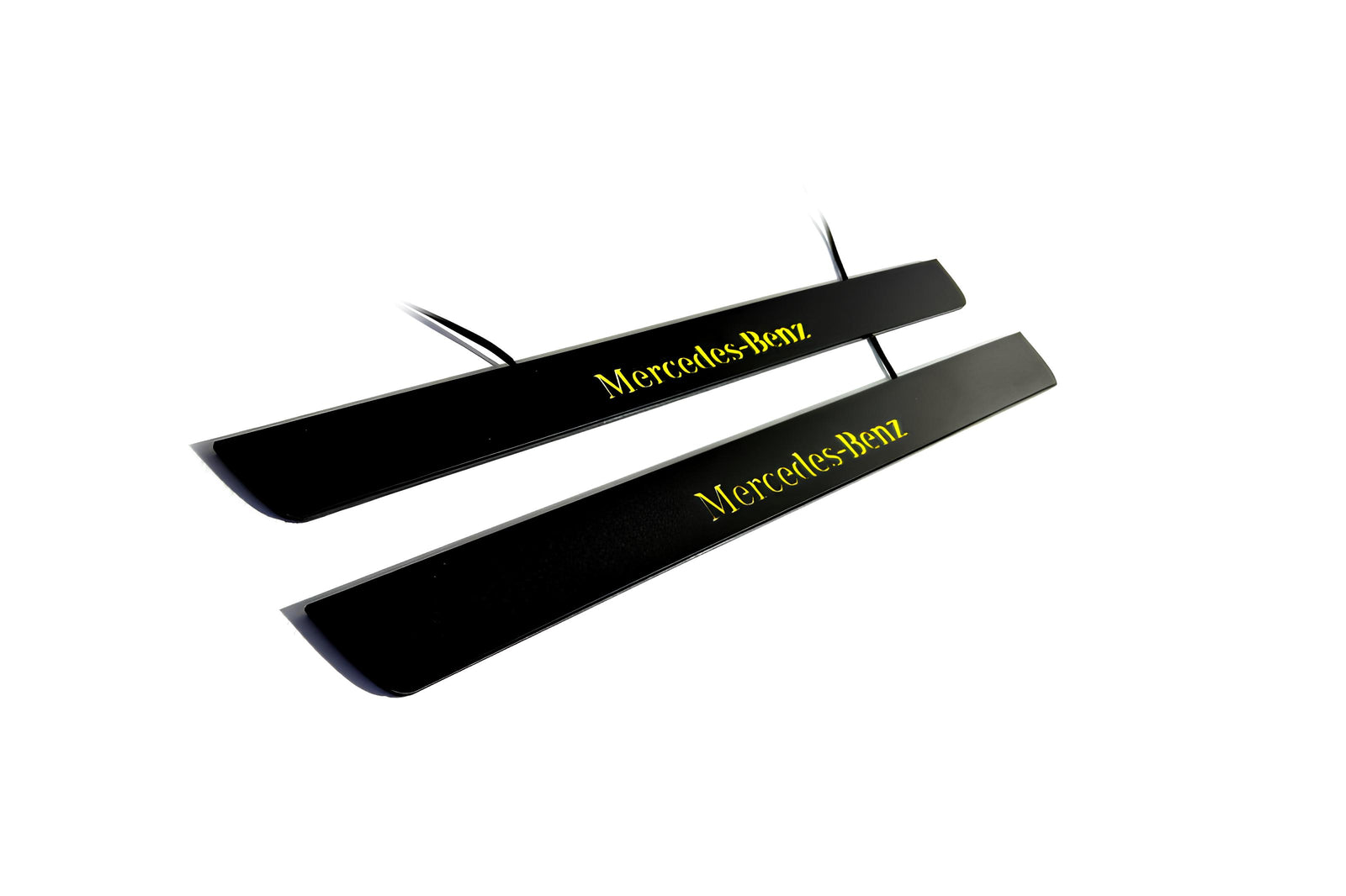 illuminated door sill protectors Mercedes E W211 2002+ in stainless steel with Mercedes-Benz logo