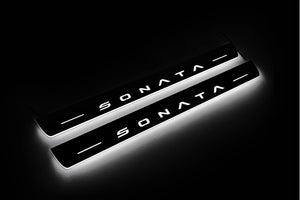 Illuminated LED Door Sill Tread Plates Hyundai Sonata VIII FL 2024+ With Sonata Logo Hyundai Led Door Sills opdesign