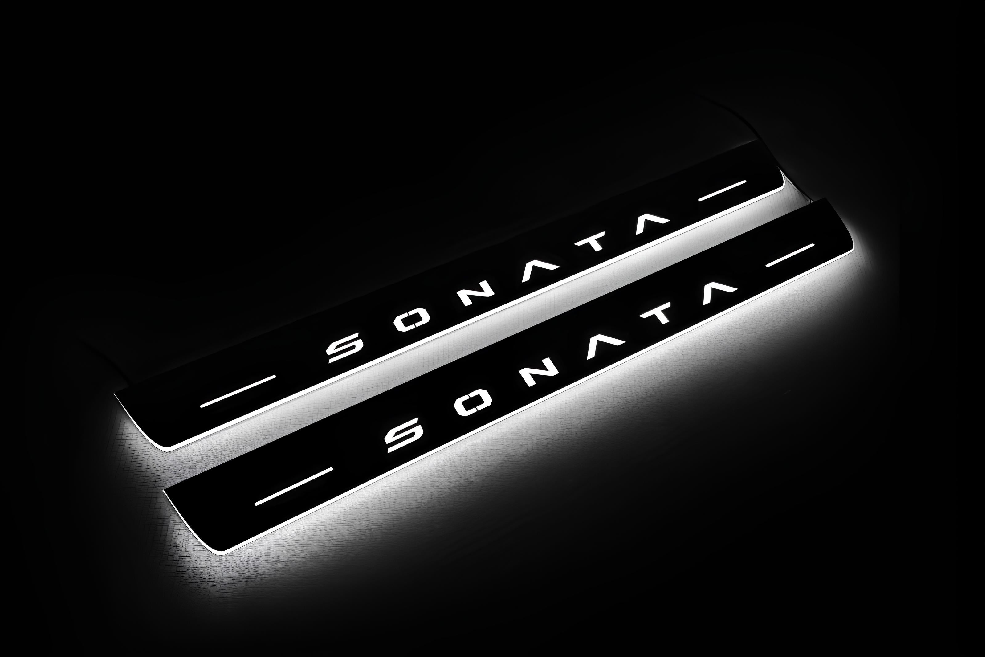 Illuminated LED Door Sill Tread Plates Hyundai Sonata VIII FL 2024+ With Sonata Logo Hyundai Led Door Sills opdesign