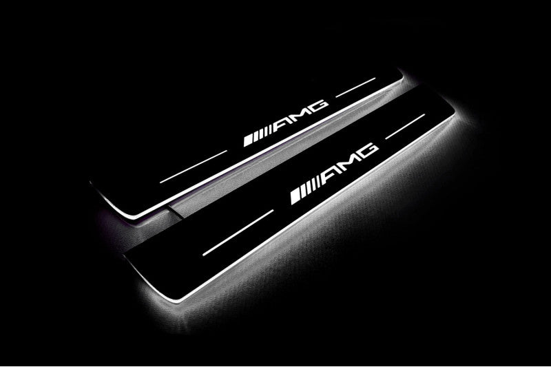 LED door sill plates Mercedes E W213 2016+ stainless steel with AMG logo