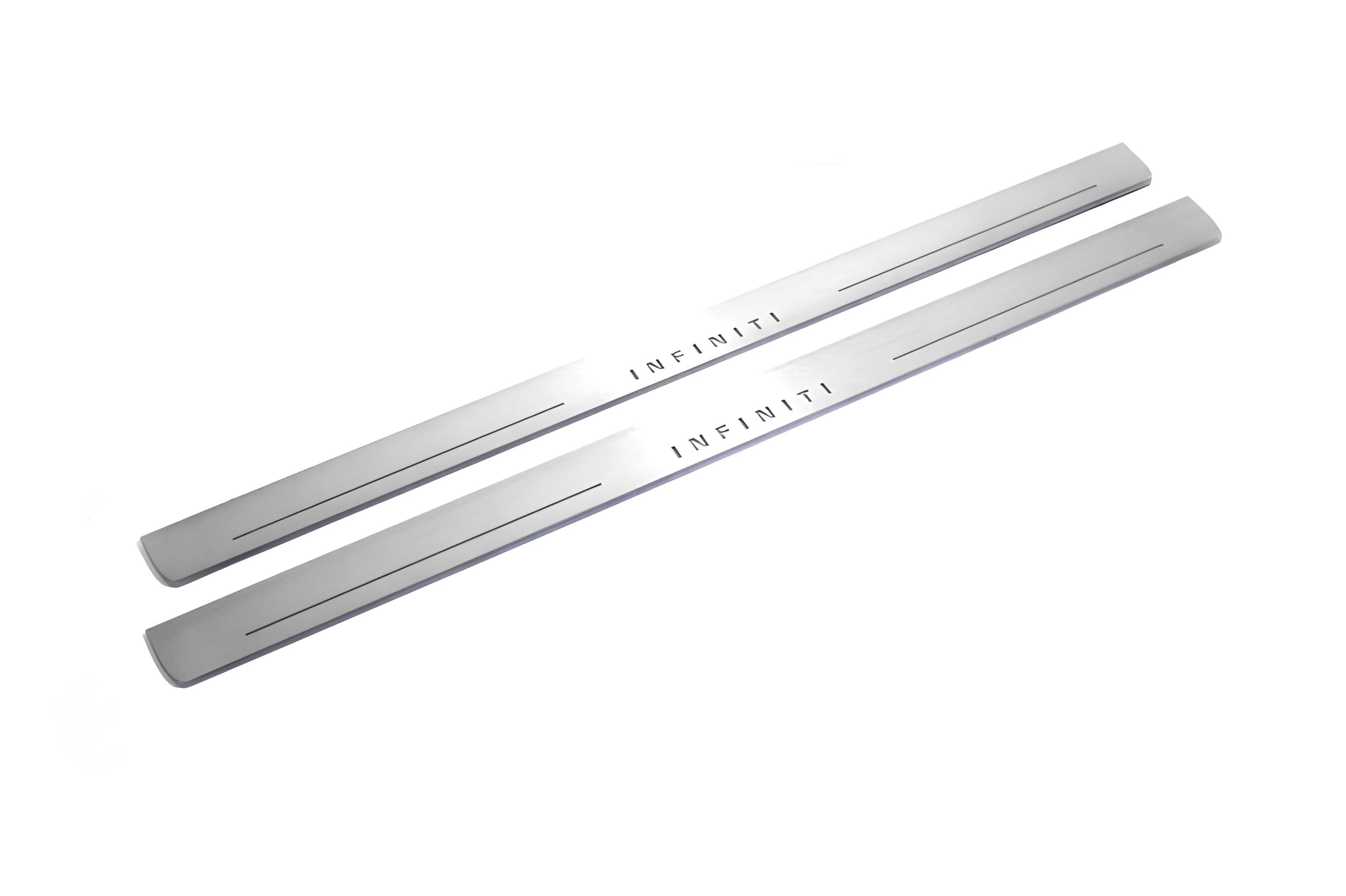 Illuminated LED Door Sill Tread Plates Infiniti Q60 2016+ With Infiniti Logo Infiniti Led Door Sills opdesign
