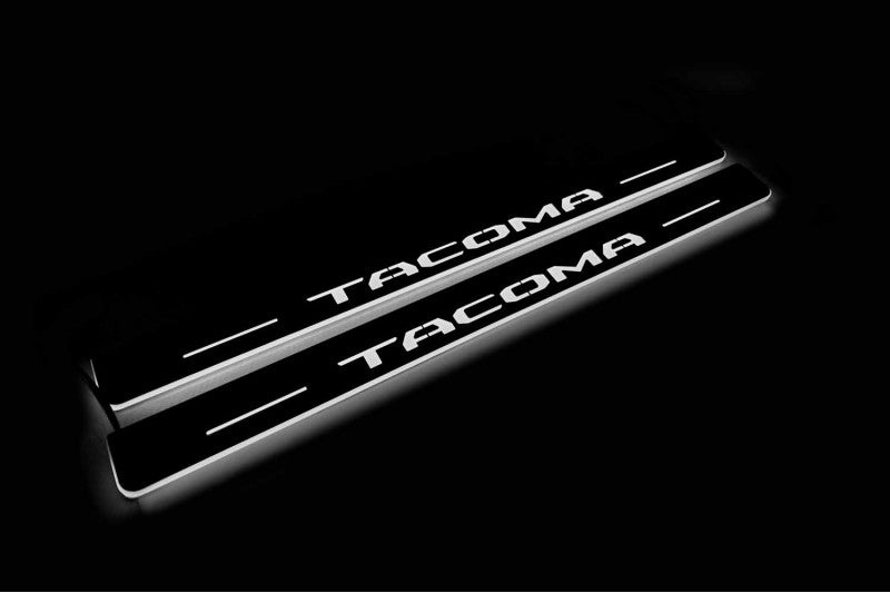 Toyota Tacoma N400 2024–Present — Stainless Steel LED Door Sills — Tacoma Logo