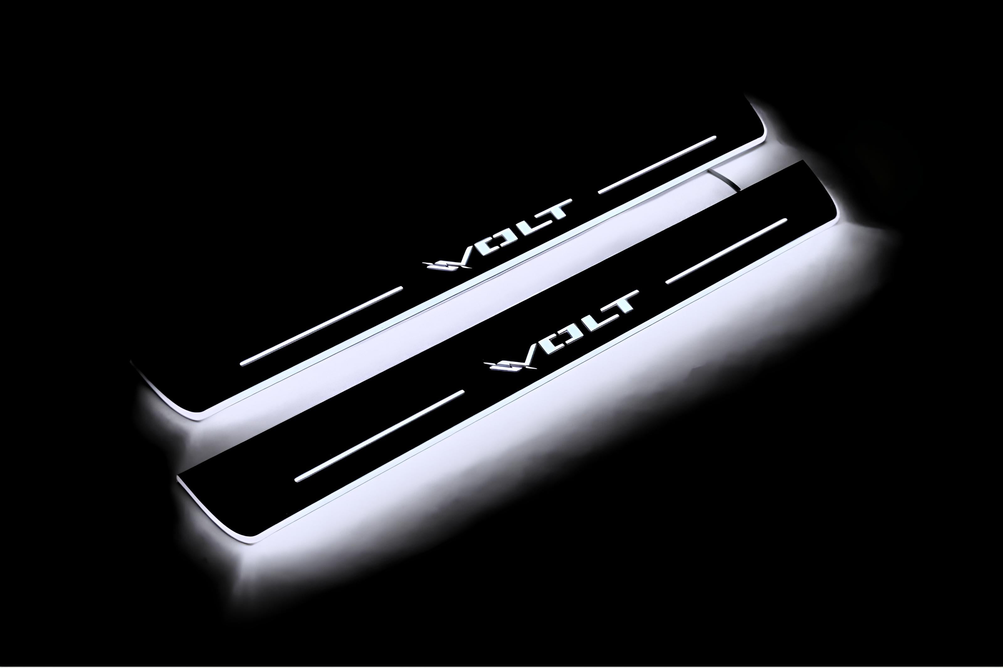 Illuminated LED Door Sill Tread Plates Chevrolet Volt II 2016-2019 With Volt Logo Chevrolet Led Door Sills opdesign