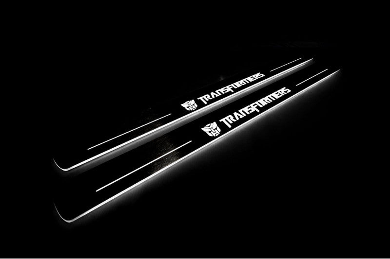 Chevrolet Camaro V E37 2009+ stainless steel LED door sill plates with Transformers logo
