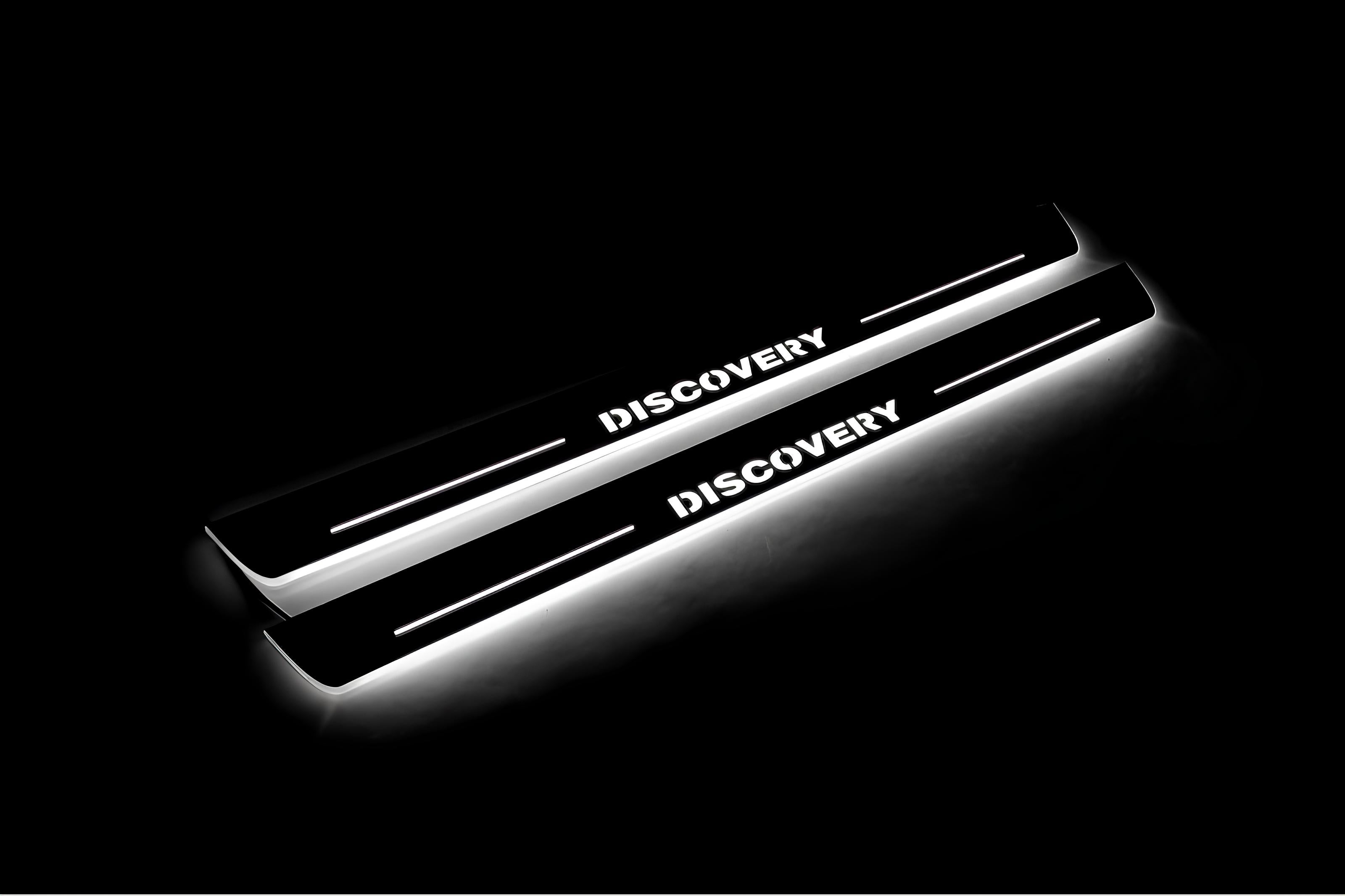 Illuminated LED Door Sill Tread Plates Land Rover Discovery IV 2009-2016 With Discovery Logo Land Rover Led Door Sills opdesign