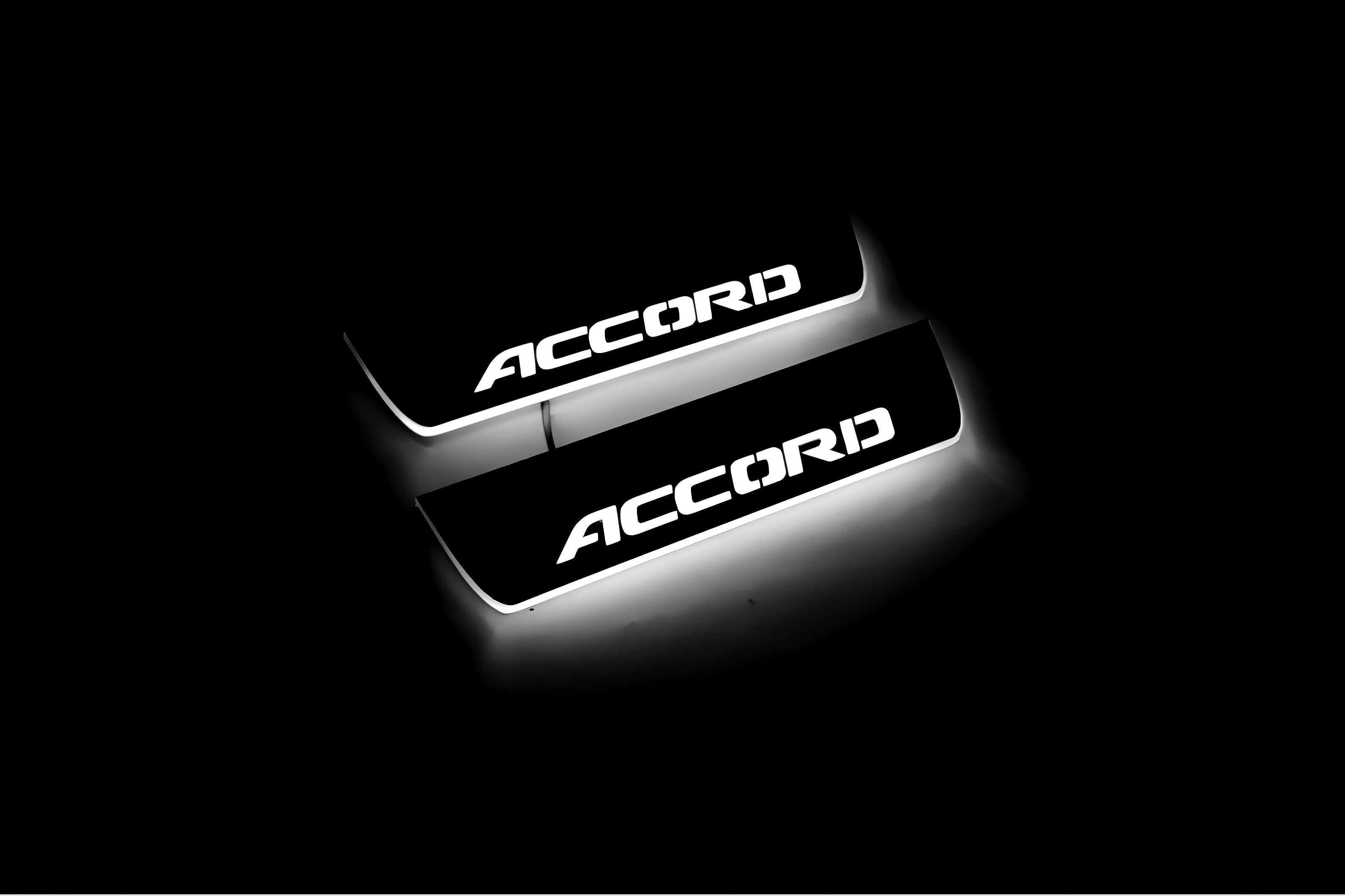Illuminated LED Door Sill Tread Plates Honda Accord X 2018-2023 With Accord Logo Honda Led Door Sills opdesign