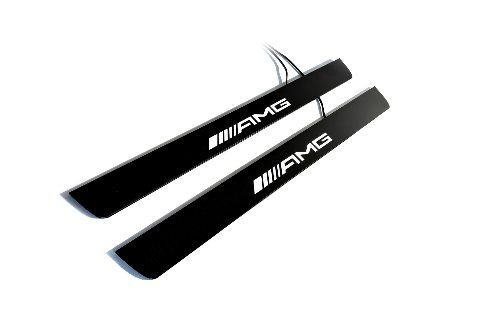 Mercedes E W211 2002+ door sill plates in stainless steel with AMG logo