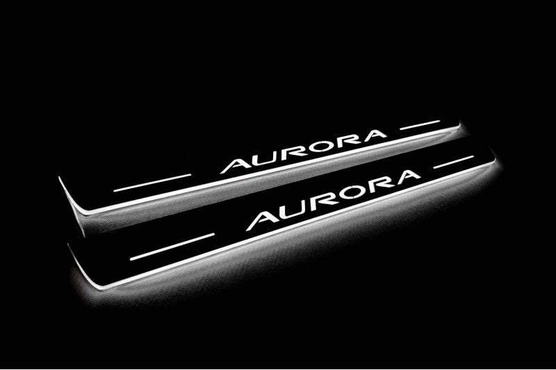 Oldsmobile Aurora I 1995+ LED door sill plates stainless steel with Aurora logo