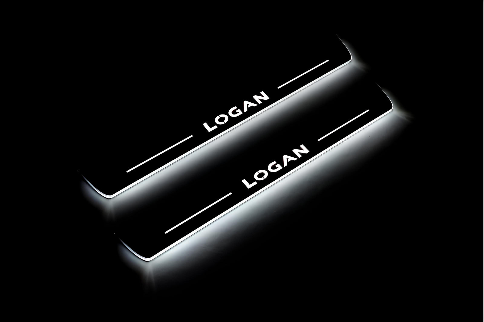 Dacia Logan II 2013+ stainless steel illuminated entry guards with Logan logo