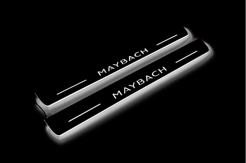 stainless steel LED door sill plates with Mercedes V-Class W447 2014+ with Maybach logo