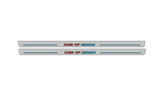 Catalog illustration of two long gray door sill plates with 1025 HP DEMON lettering with horizontal lines on a white background.