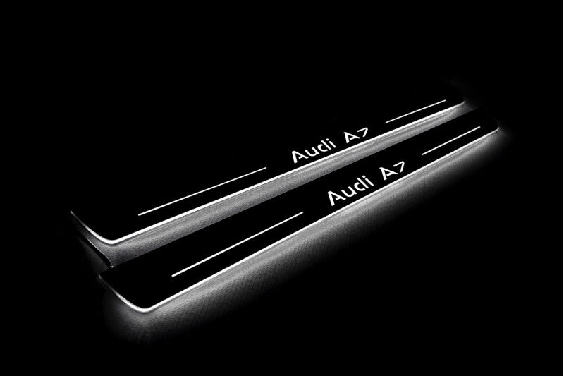 Audi A7 C7 2010+ illuminated entry guards in stainless steel with Audi A7 logo