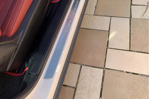 Illuminated LED Door Sill Tread Plates Dodge Challenger 2008-2023 With Challenger Logo Dodge Led Door Sills opdesign