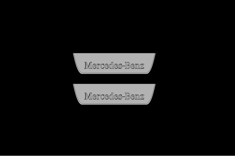 Illuminated LED Door Sill Tread Plates Mercedes A W177 2018+ With Mercedes-Benz Logo Mercedes Led Door Sills opdesign