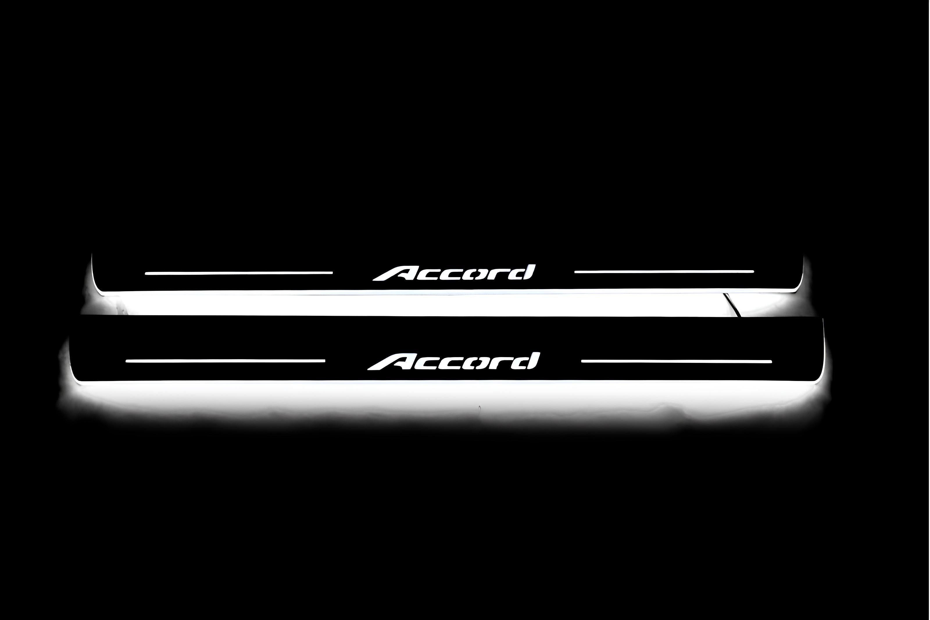 Illuminated LED Door Sill Tread Plates Honda Accord IX 2013-2018 With Accord Logo Honda Led Door Sills opdesign