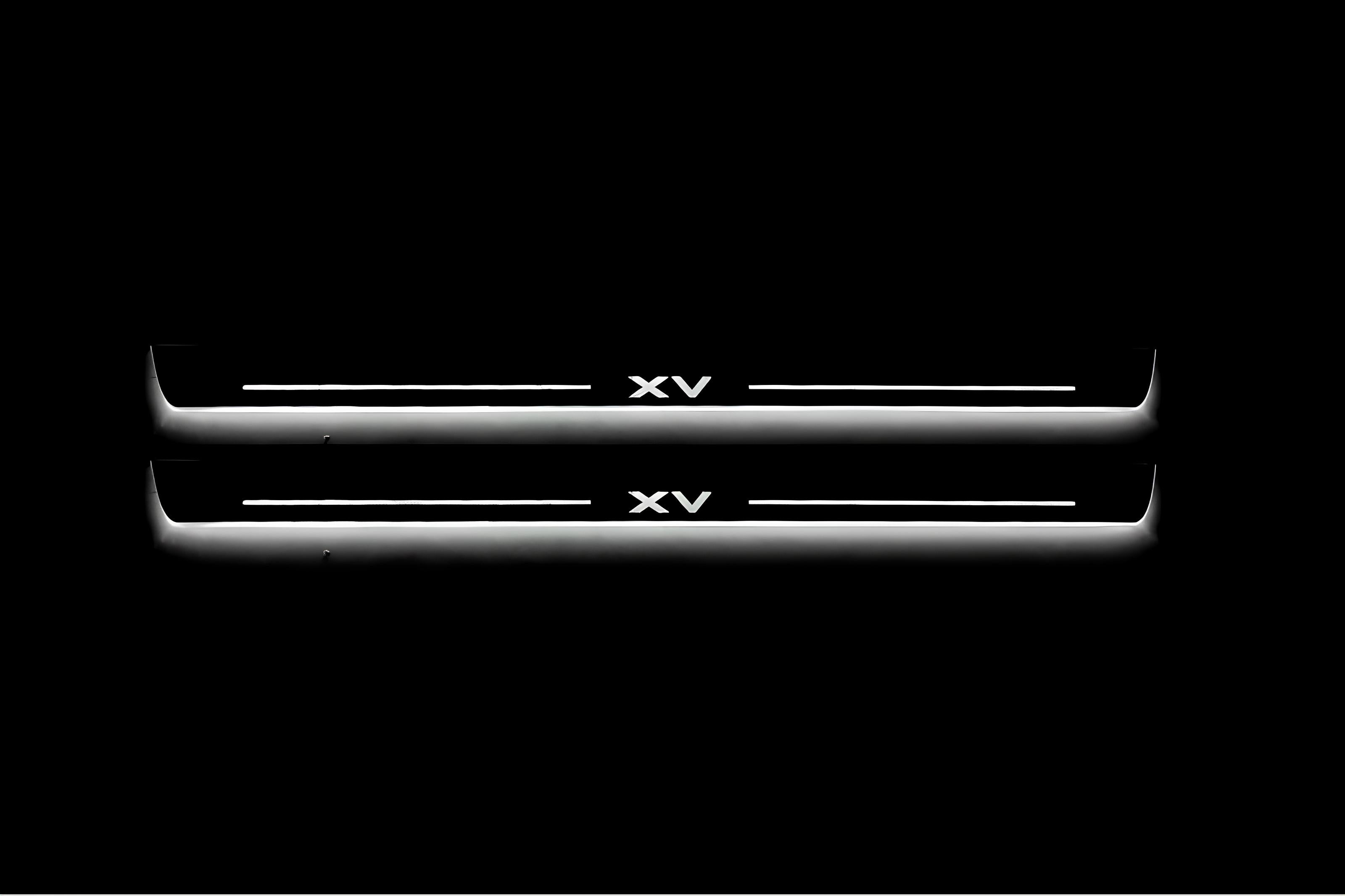 Illuminated LED Door Sill Tread Plates Subaru XV I 2011-2017 With XV Logo Subaru Led Door Sills opdesign