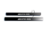 Mercedes E W211 2002+ illuminated door sill protectors in stainless steel with AMG logo
