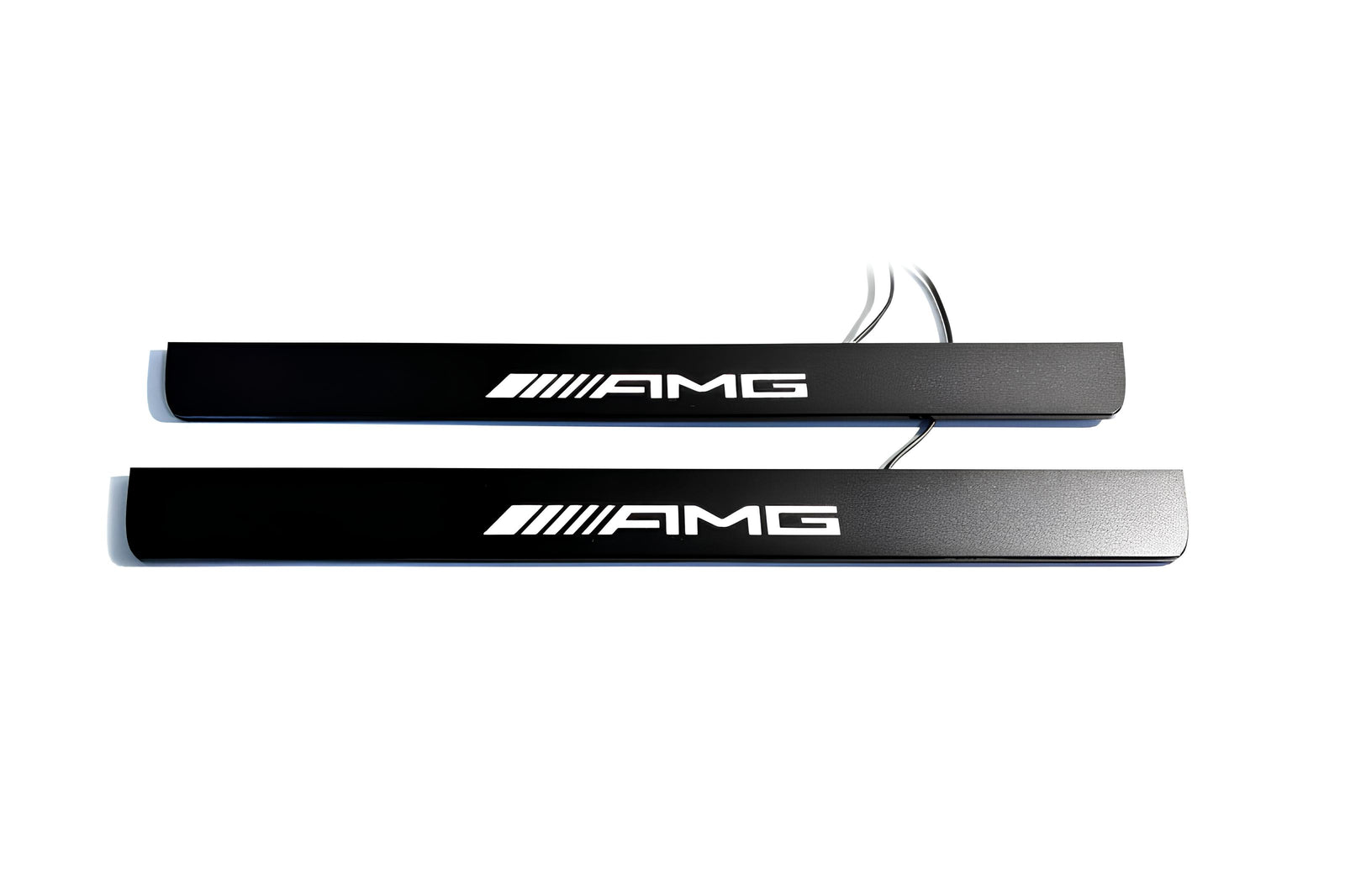 Mercedes E W211 2002+ illuminated door sill protectors in stainless steel with AMG logo