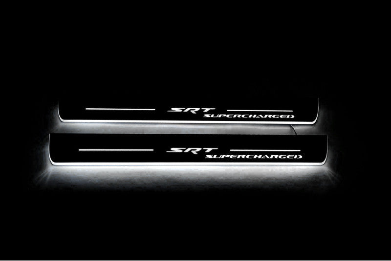 LED door sill plates Dodge Durango III 2011+ stainless steel with SRT Supercharged logo