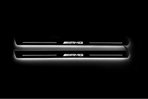 Illuminated LED Door Sill Tread Plates Mercedes C W205 Coupe 2014-2021 With AMG Logo Mercedes Led Door Sills opdesign