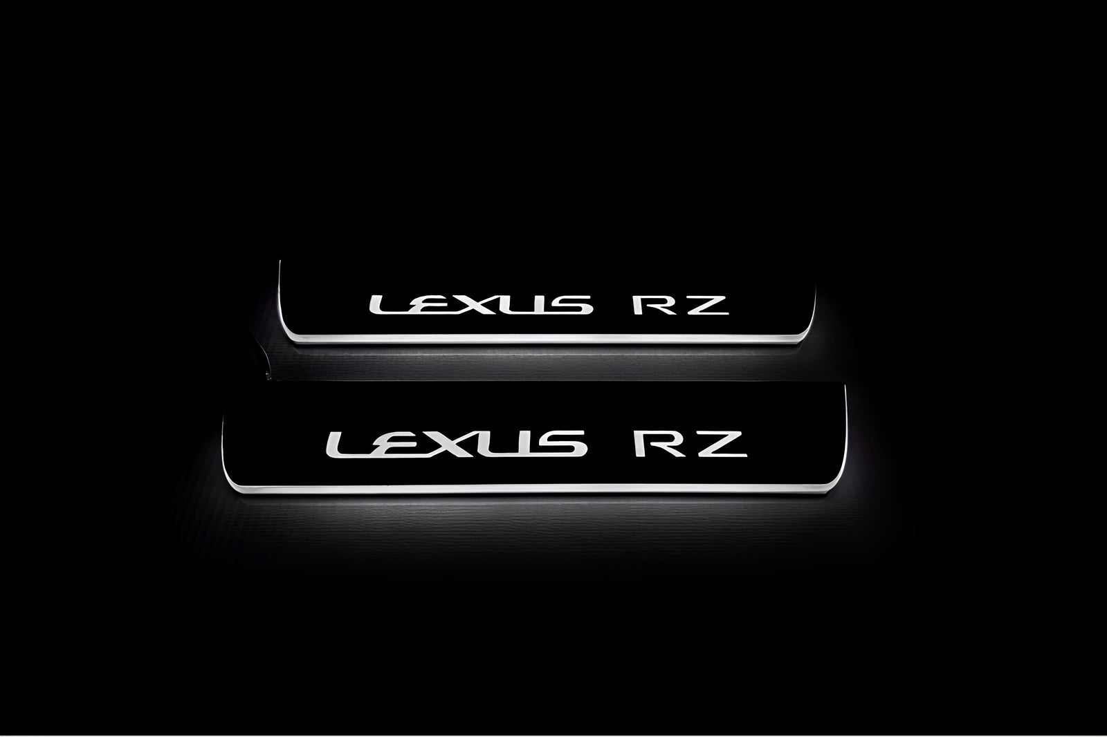 Lexus RZ 2022+ LED door sill plates in stainless steel with Lexus RZ logo