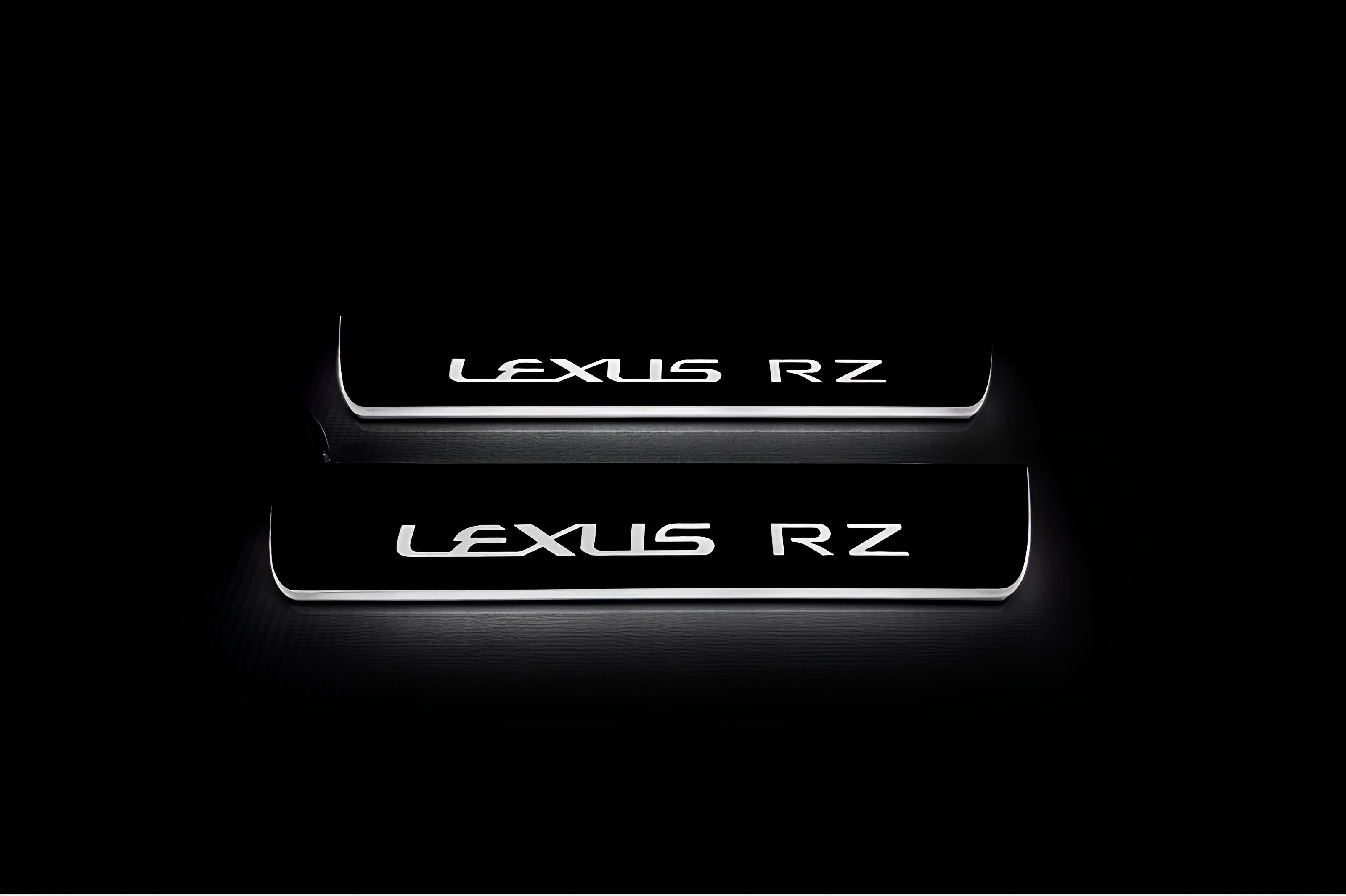 Illuminated LED Door Sill Tread Plates Lexus RZ 2022+ With Lexus RZ Logo Lexus Led Door Sills decoinfabric