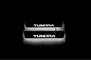 Illuminated LED Door Sill Tread Plates Toyota Tundra III 2014-2021 With Tundra Logo Toyota Led Door Sills opdesign